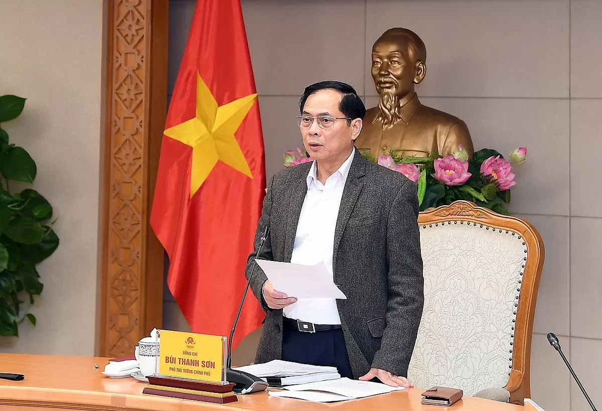 Phó Thủ tướng Bùi Thanh Sơn phát biểu tại cuộc họp - Ảnh: VGP/Hải Minh
