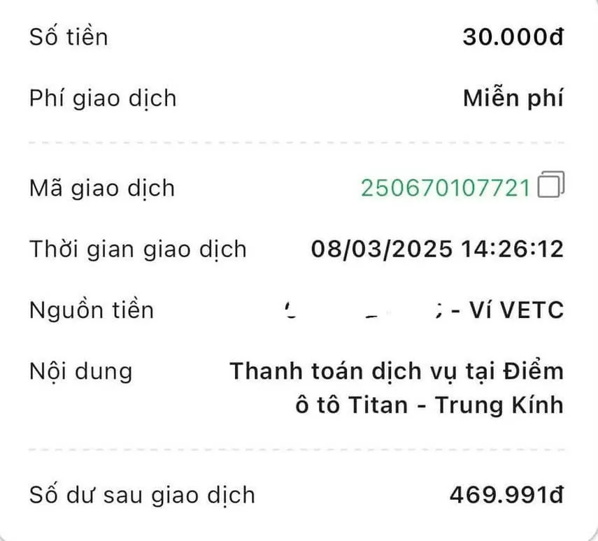Chủ sở hữu chia sẻ bị trừ tiền qua tài khoản VETC dù không dùng dịch vụ. Ảnh: NVCC