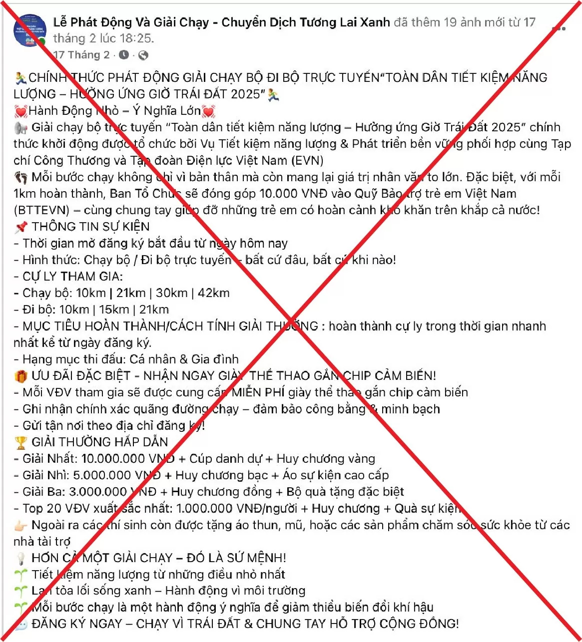 Cảnh báo loạt fanpage giả mạo Giải chạy Giờ Trái đất 2025
