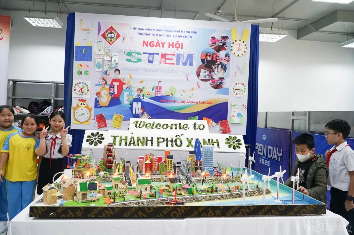 Mô hình thành phố Đà Nẵng thu nhỏ gắn với thương hiệu Đà Nẵng - thành phố môi trường được học sinh tiểu học tái hiện sinh động