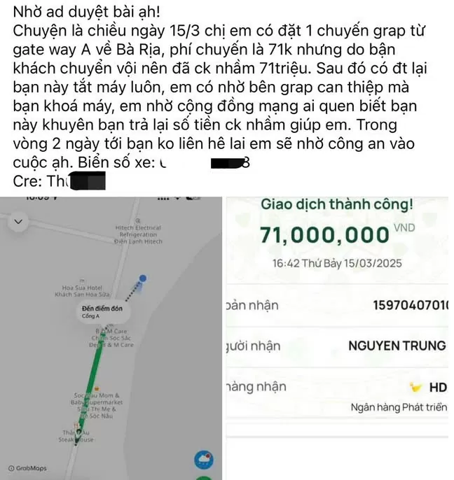 Vụ chuyển nhầm 71 triệu đồng cho tài xế Grab: Khi lòng tham che mờ lý trí