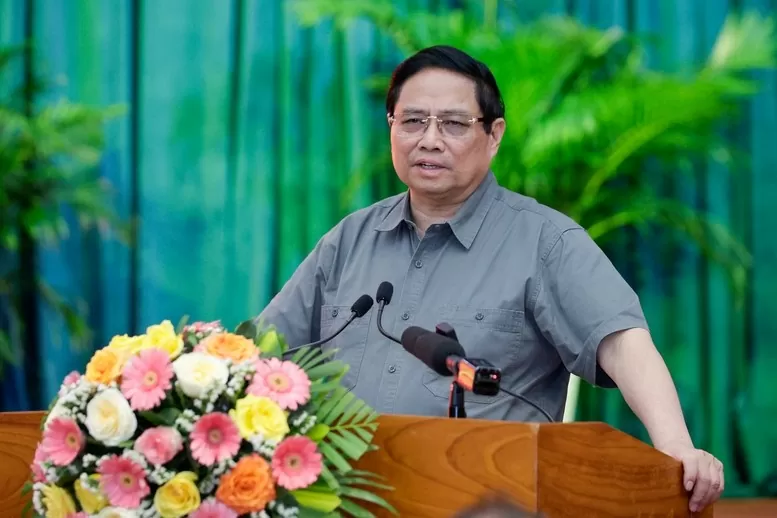 Thủ tướng Phạm Minh Chính phát biểu kết luận cuộc làm việc với Ban Thường vụ Tỉnh ủy Bình Định - Ảnh: VGP/Nhật Bắc
