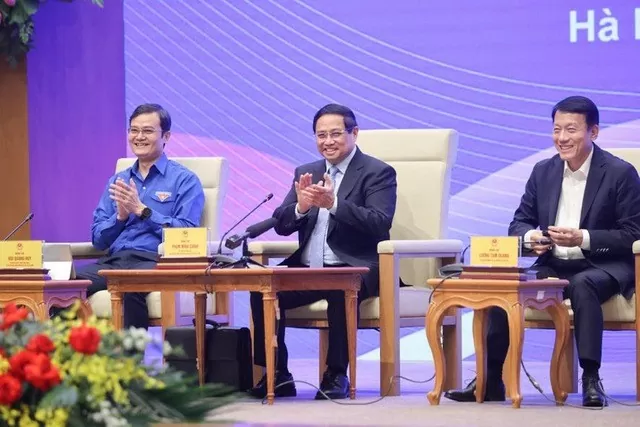 Thủ tướng Phạm Minh Chính dự buổi đối thoại với thanh niên Việt Nam. Ảnh: VGP/Nhật Bắc