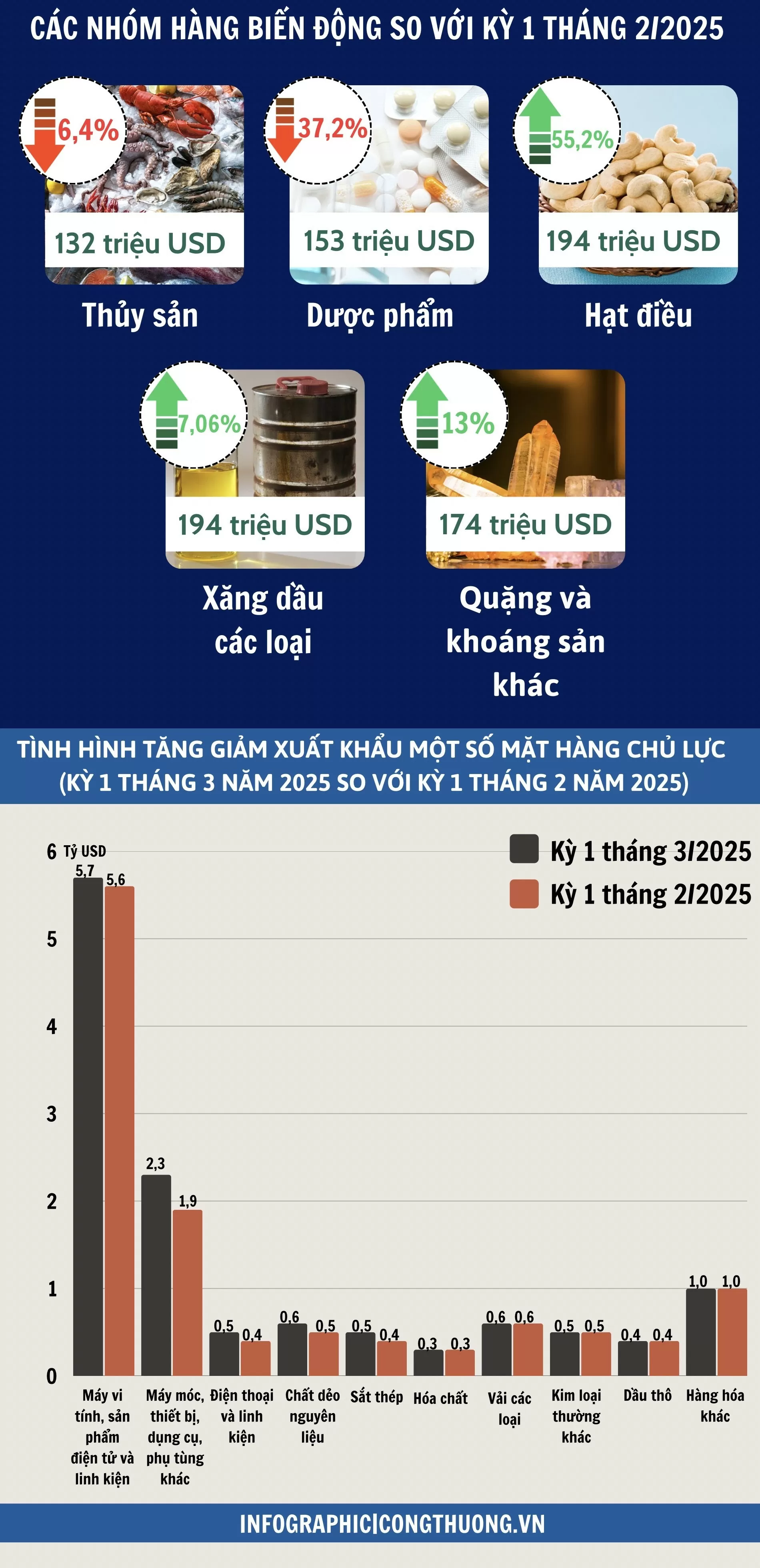 Infographic | Xuất nhập khẩu hàng hóa kỳ 1 tháng 3/2025