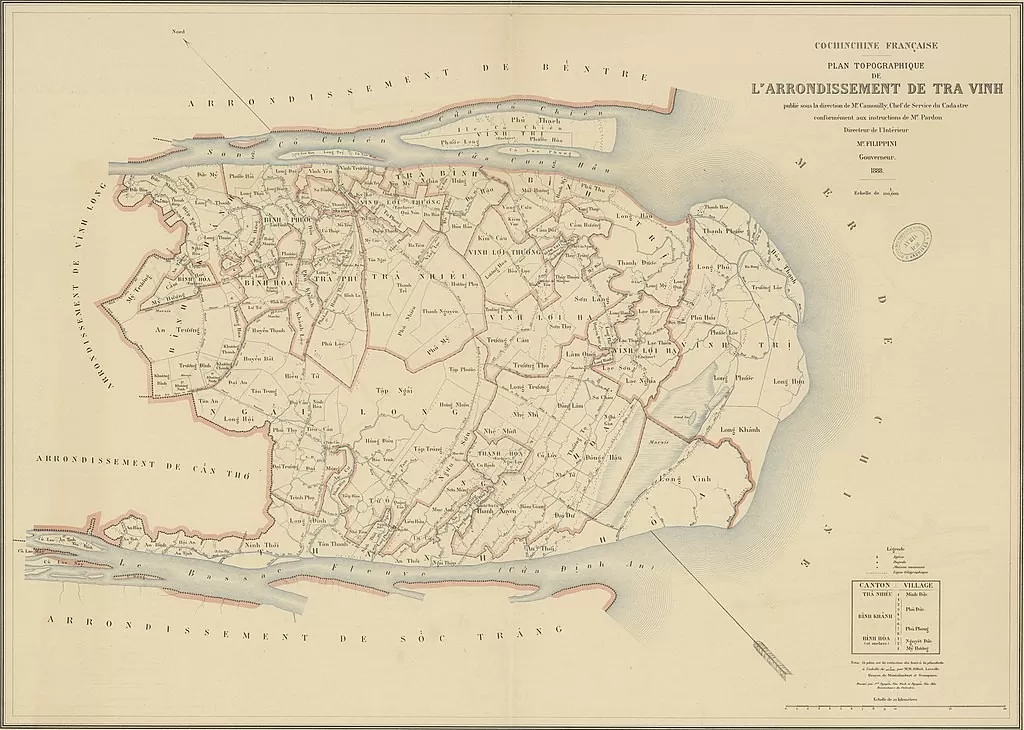 Bản đồ tỉnh Trà Vinh thời Pháp thuộc. Ảnh: gallica.bnf.fr