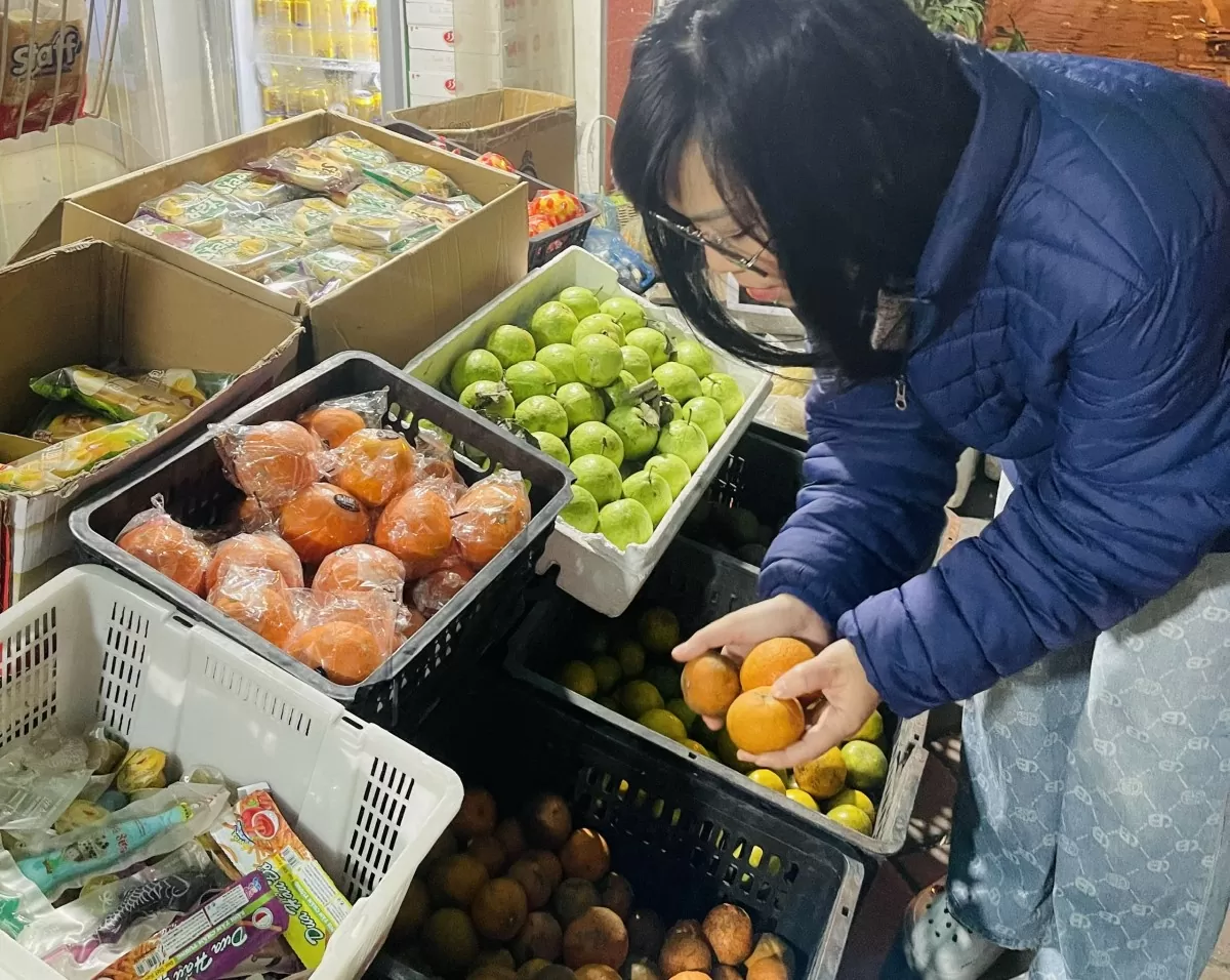 Khách hàng đang lựa chọn mua quýt sim về sử dụng. Ảnh: Nguyễn Thanh
