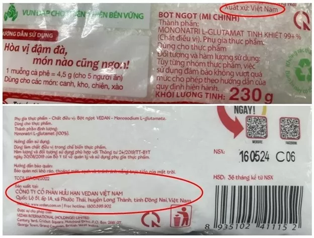 Bao bì các loại bột ngọt được sản xuất trực tiếp tại Việt Nam.