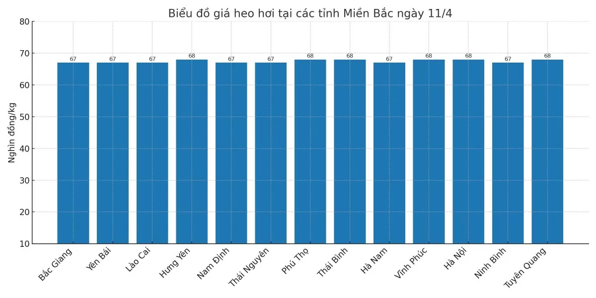 Biểu đồ giá heo hơi tại các tỉnh miền Bắc ngày 11/4.