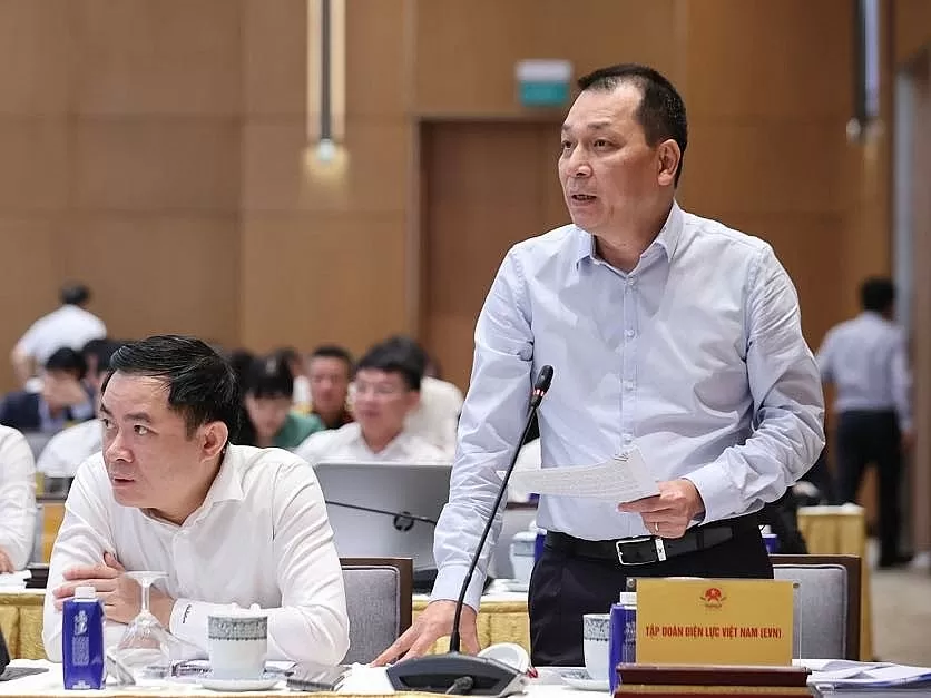 Ông Đặng Hoàng An, Chủ tịch HĐTV EVN phát biểu tại Hội nghị - Ảnh VGP/Nhật Bắc
