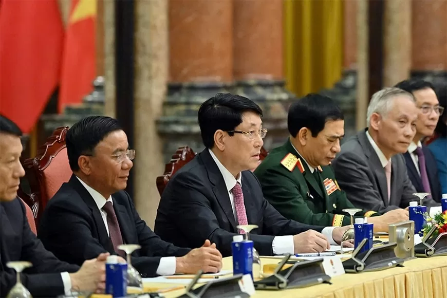 Chủ tịch nước Lương Cường phát biểu tại hội đàm. Ảnh: Phạm Kiên/TTXVN
