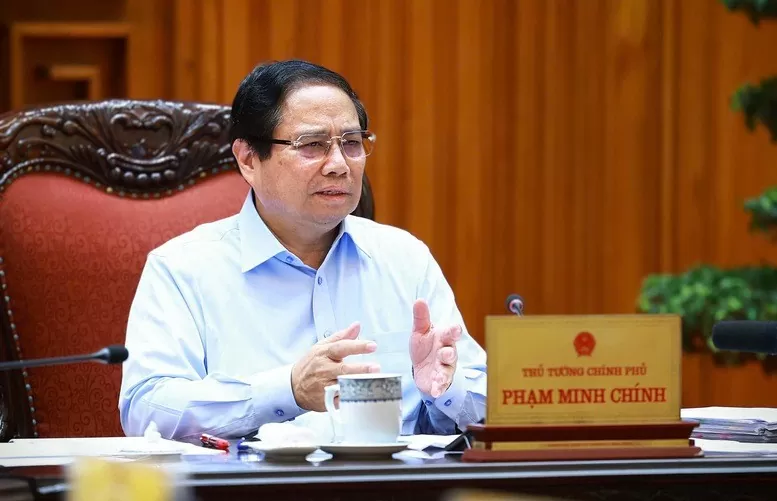 Thủ tướng Phạm Minh Chính chủ trì họp Thường trực Chính phủ với các bộ, ngành và Đoàn đàm phán Chính phủ về các vấn đề thương mại với Hoa Kỳ. Ảnh: VGP/Nhật Bắc