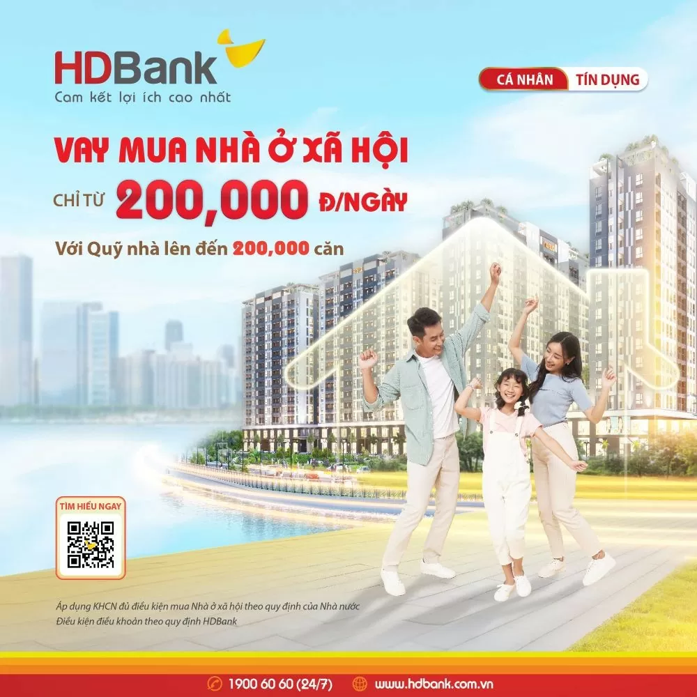 Ngân hàng HDBank cung cấp gói vay ưu đãi cho người thu nhập thấp, trả góp từ 200.000 đồng/ngày, giúp khách hàng dễ dàng sở hữu nhà ở xã hội.
