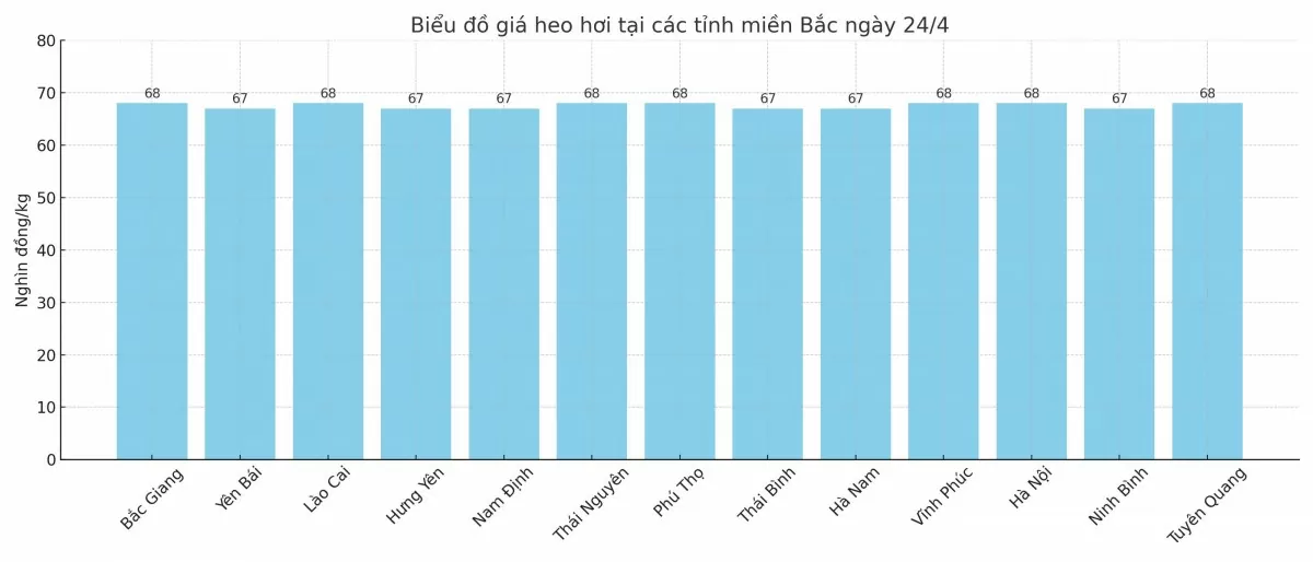Biểu đồ giá heo hơi tại các tỉnh miền Bắc ngày 24/4.