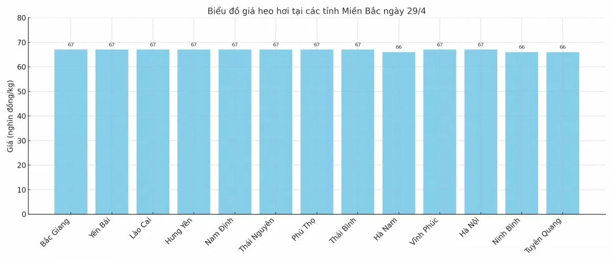 Biểu đồ giá heo hơi tại các tỉnh miền Bắc ngày 29/4.