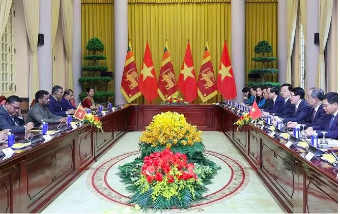 Chủ tịch nước Lương Cường hội đàm với Tổng thống Sri Lanka Anura Kumara Dissanayaka. Ảnh: Lâm Khánh/TTXVN