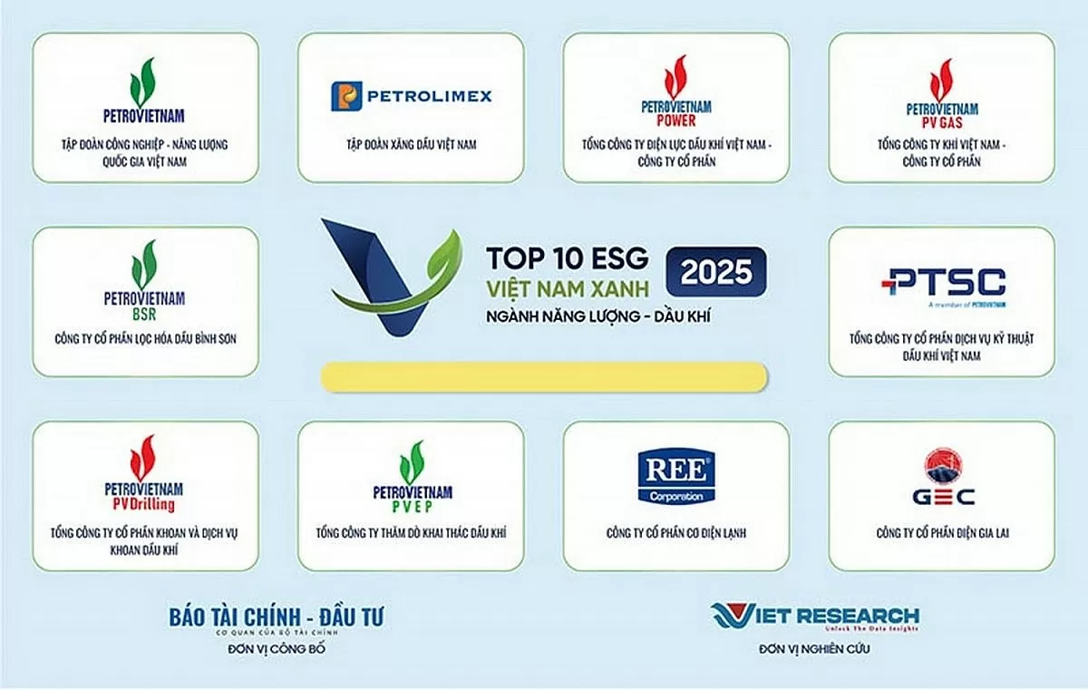 Top 10 Doanh nghiệp ESG Việt Nam xanh 2025 - Ngành Năng lượng - Dầu khí