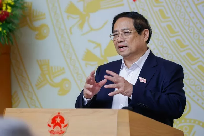 Thủ tướng Phạm Minh Chính phát biểu khai mạc phiên họp lần thứ 4 Ban Chỉ đạo Trung ương triển khai xóa nhà tạm, nhà dột nát trên phạm vi cả nước - Ảnh: VGP/Nhật Bắc