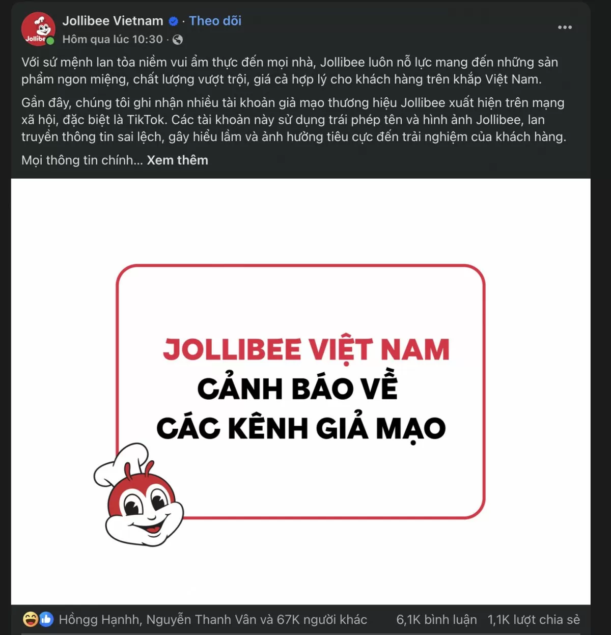 Nhiều tài khoản mạng xã hội giả mạo thương hiệu đồ ăn nhanh