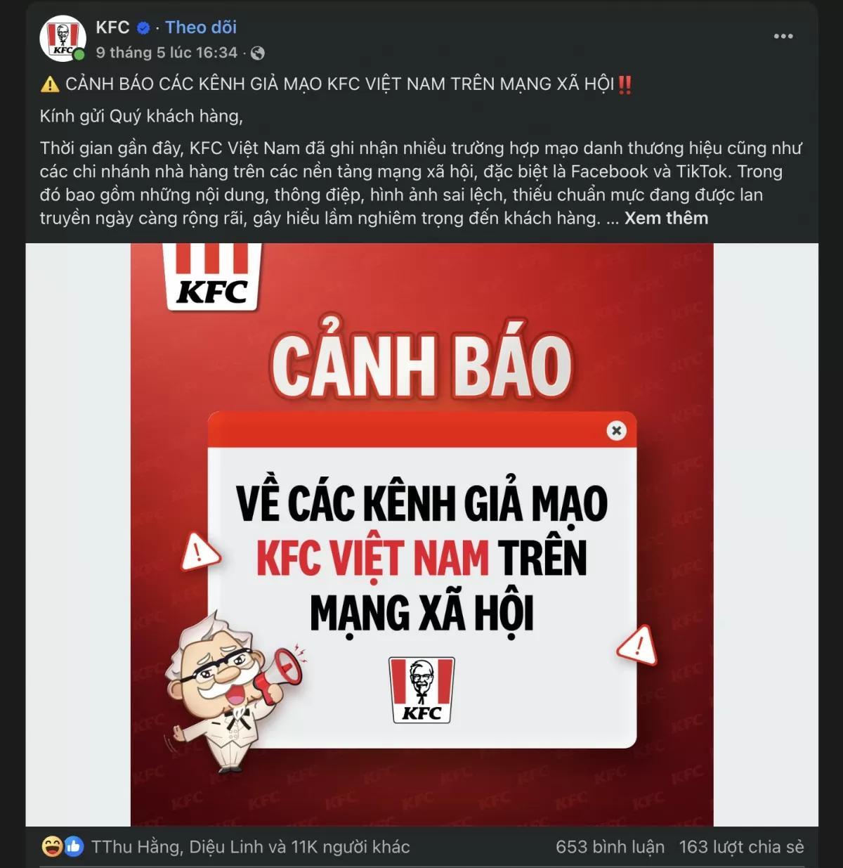 Nhiều tài khoản mạng xã hội giả mạo thương hiệu đồ ăn nhanh