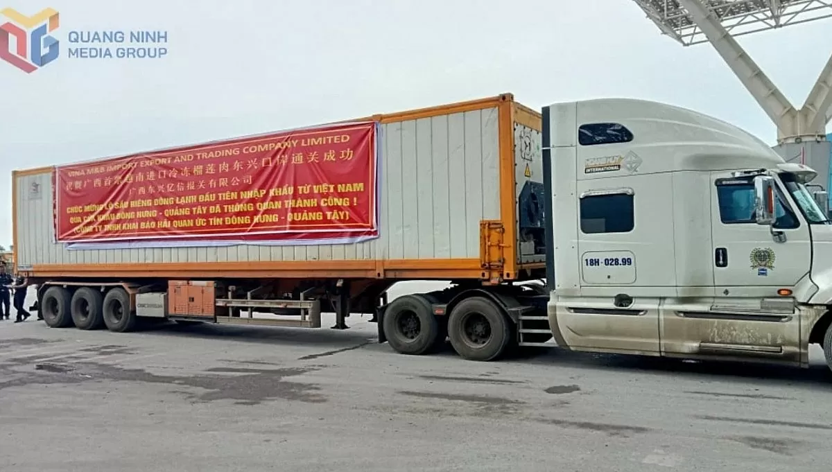 Lô hàng sầu riêng đông lạnh đầu tiên của Việt Nam xuất khẩu thành công sang thị trường Trung Quốc. Ảnh: Baoquangninh.vn.