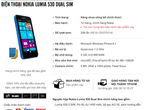 Lumia 530 bất ngờ &quot;lộ diện&quot; tại Việt Nam