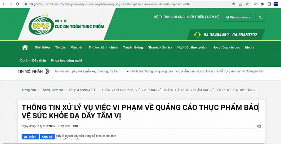 Công ty quảng cáo sản phẩm Dạ dày Tâm Vị trái phép bị xử phạt