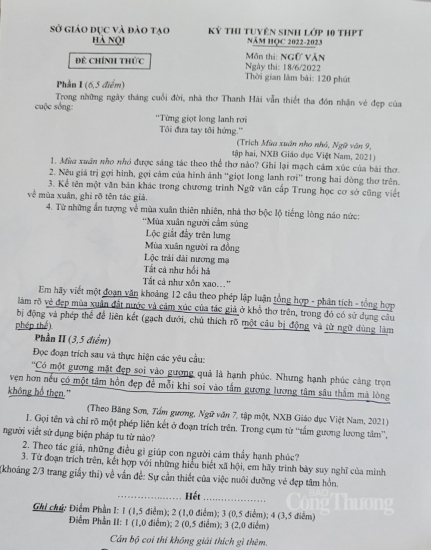 Đề thi Ngữ văn lớp 10 ở Hà Nội: Khó phân loại được học sinh giỏi