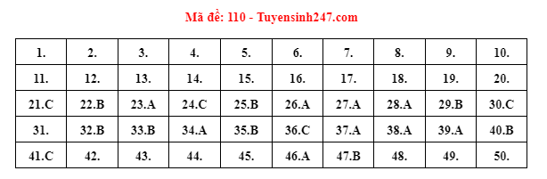 Đáp án đầy đủ 24 mã đề thi môn Toán kỳ thi tốt nghiệp THPT năm 2022