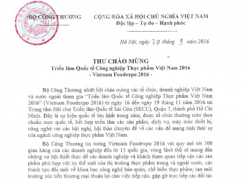 Bộ trưởng Trần Tuấn Anh gửi thư chào mừng doanh nghiệp tham gia Vietnam Foodexpo 2016