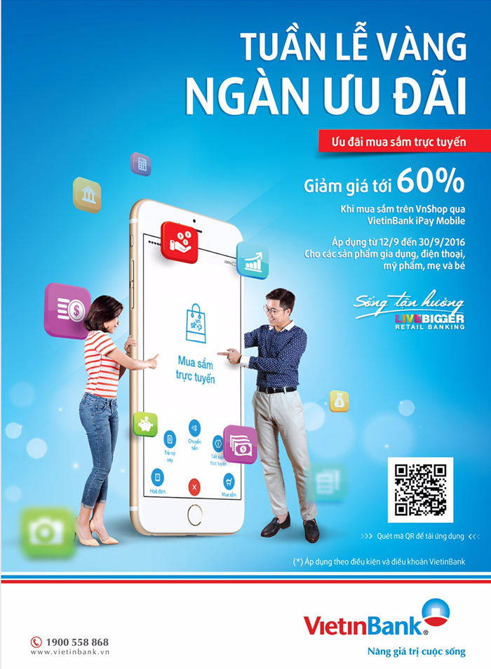 Giảm giá tới 60% khi mua sắm trực tuyến qua VietinBank iPay Mobile