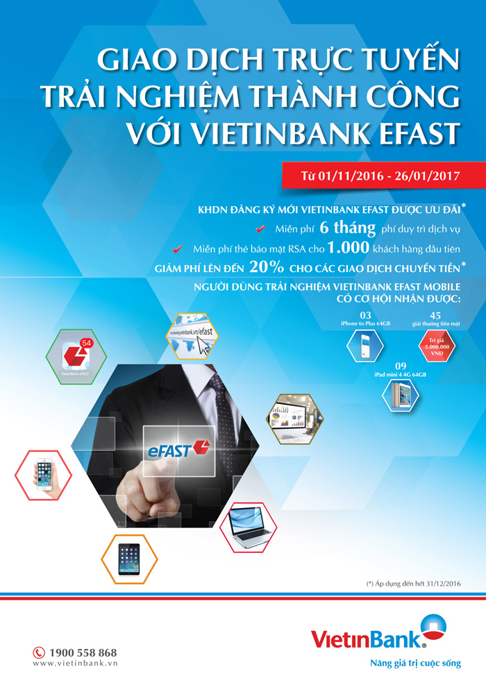 Giao dịch qua VietinBank eFAST trúng thưởng lớn