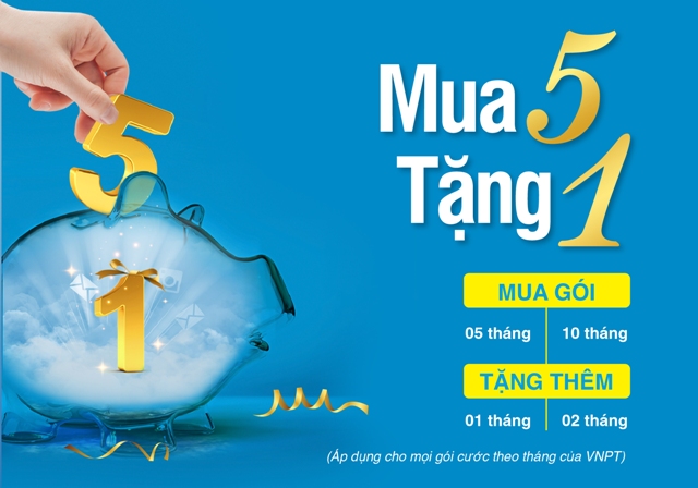 VNPT khuyến mại “Mua 5 tặng 1” cho thuê bao tháng