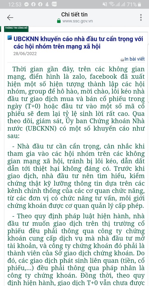 Từ loạt bài của Báo Công Thương phản ánh, Ủy ban Chứng khoán nhà nước ra cảnh báo