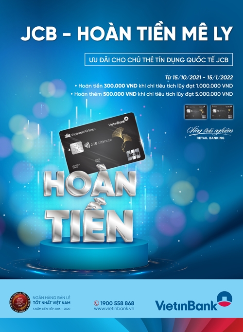 Mở thẻ VietinBank JCB hoàn tiền ngay