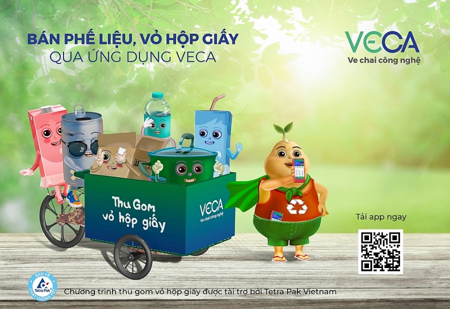 Thu gom vỏ hộp giấy Tetra Pak sau khi sử dụng qua ứng dụng VECA trên điện thoại thông minh