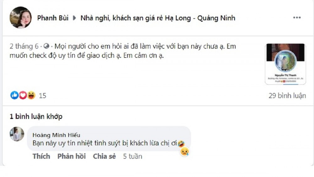 kiểm tra độ uy tín của người cần đặt phòng trên các nhóm du lịch cũng là một cách để tránh lừa đảo