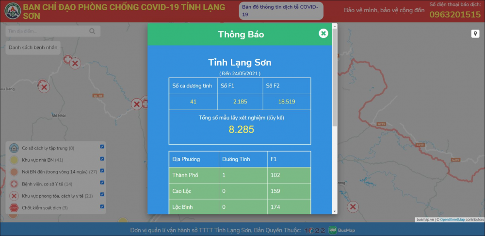 Lạng Sơn ra mắt bản đồ Covid-19 cho phép theo dõi tình hình dịch theo thời gian thực