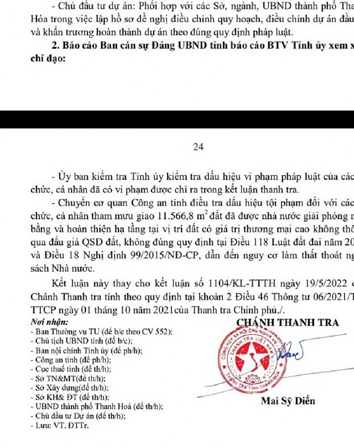 Thanh Hóa: Vụ hàng loạt sai phạm tại Dự án Khu đô thị mới Nam TP. Thanh Hóa xem xét chuyển cơ quan điều tra