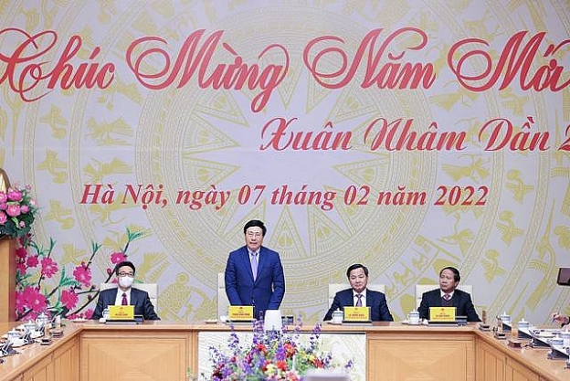 Phó Thủ tướng Thường trực Phạm Bình Minh phát biểu tại buổi gặp mặt