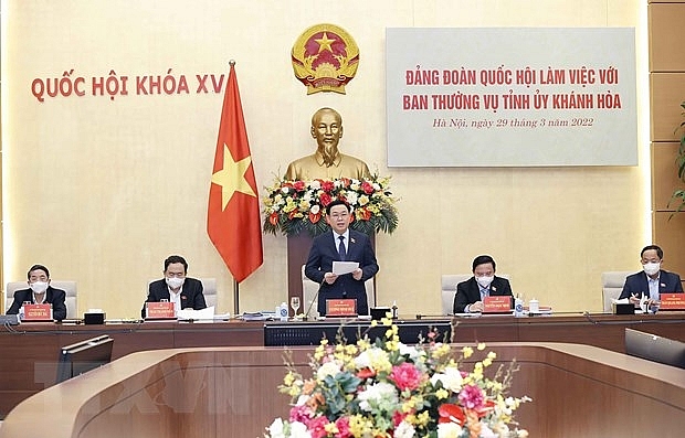 Chủ tịch Quốc hội Vương Đình Huệ phát biểu