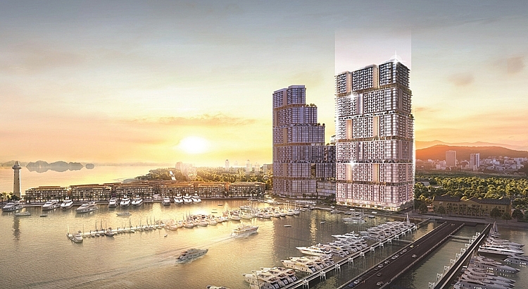 Tòa tháp mới trực diện bến du thuyền.