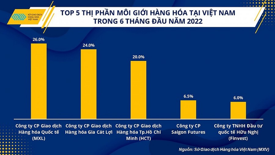 Biểu đồ thị phần môi giới hàng hóa 6 tháng đầu năm 2022