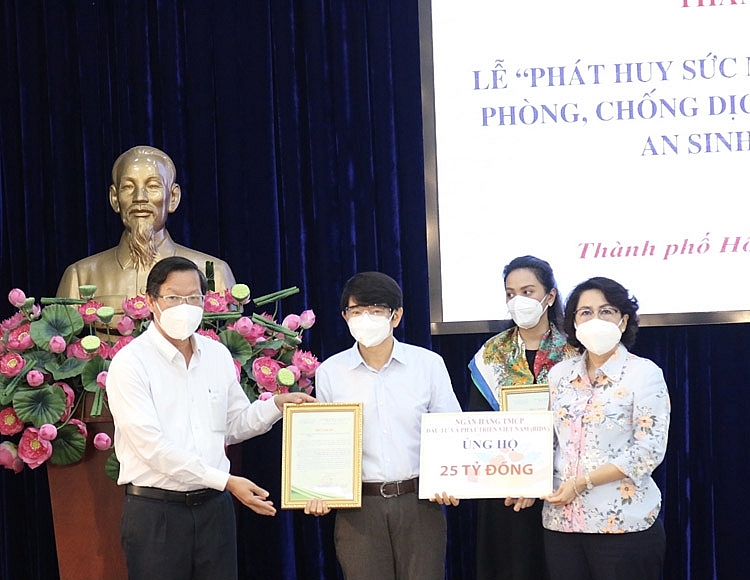 TTBC số 28.2021 Đại diện BIDV trao biển tượng trưng ủng hộ TP.HCM 25 tỷ phòng chống COVID-19 (1)