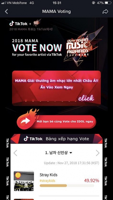 tiktok tro thanh kenh binh chon chinh thuc cho giai thuong am nhac chau a mnet mama