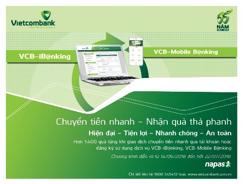 Vietcombank khuyến mãi lớn cho khách hàng chuyển tiền nhanh qua tài khoản