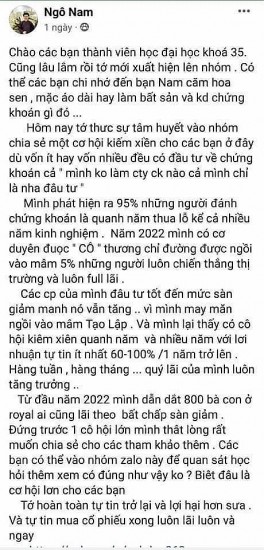 Những thủ thuật “lùa gà” của các tài khoản nhóm “chứng khoán Ngô Nam”