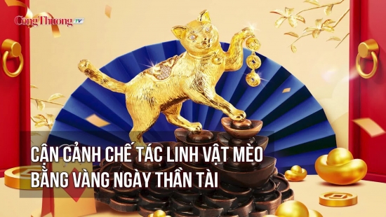 Cận cảnh chế tác linh vật mèo bằng vàng ngày Thần tài