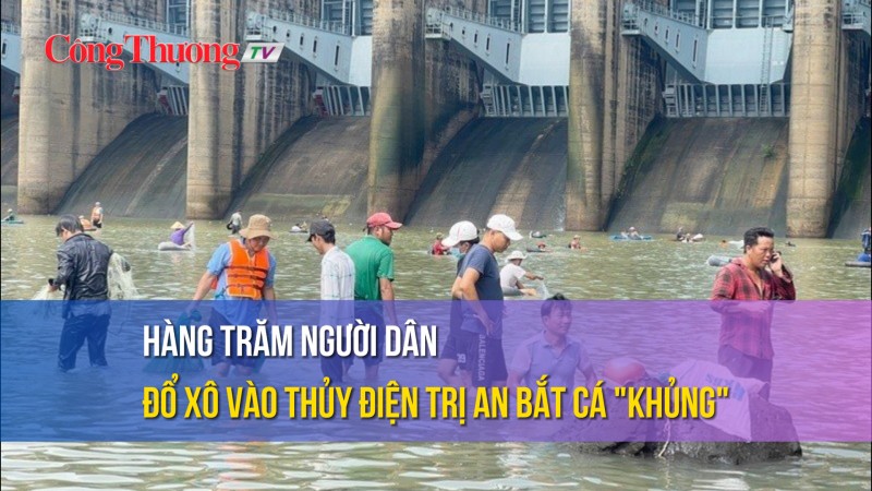 Hàng trăm người dân đổ xô vào thủy điện Trị An bắt cá ‘khủng’