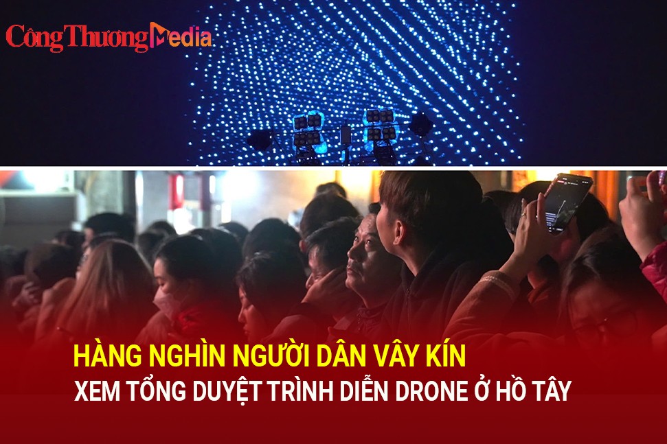 Hàng nghìn người dân vây kín xem tổng duyệt trình diễn drone tại Hồ Tây