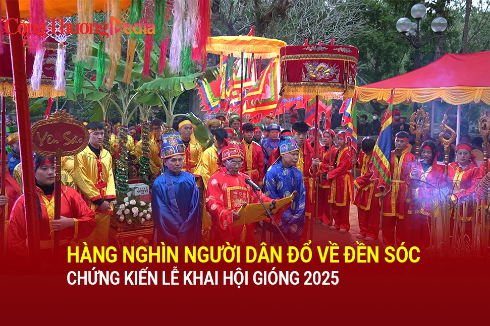 Hàng nghìn người dân đổ về đền Sóc chứng kiến lễ khai hội Gióng 2025